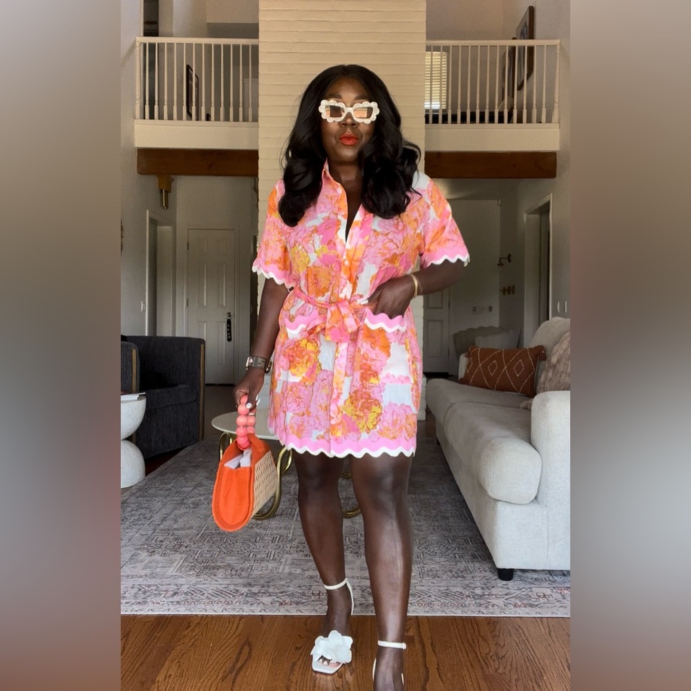 Red Dress Shortsleeve Pink Floral Mini Dress